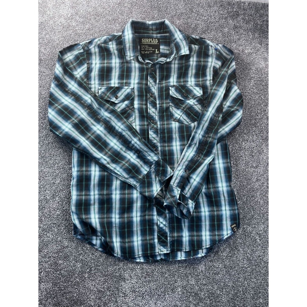Surplus Plaid Long‎ Sleeve Shirt Mens   L Size Cotton/Polyester Blend
